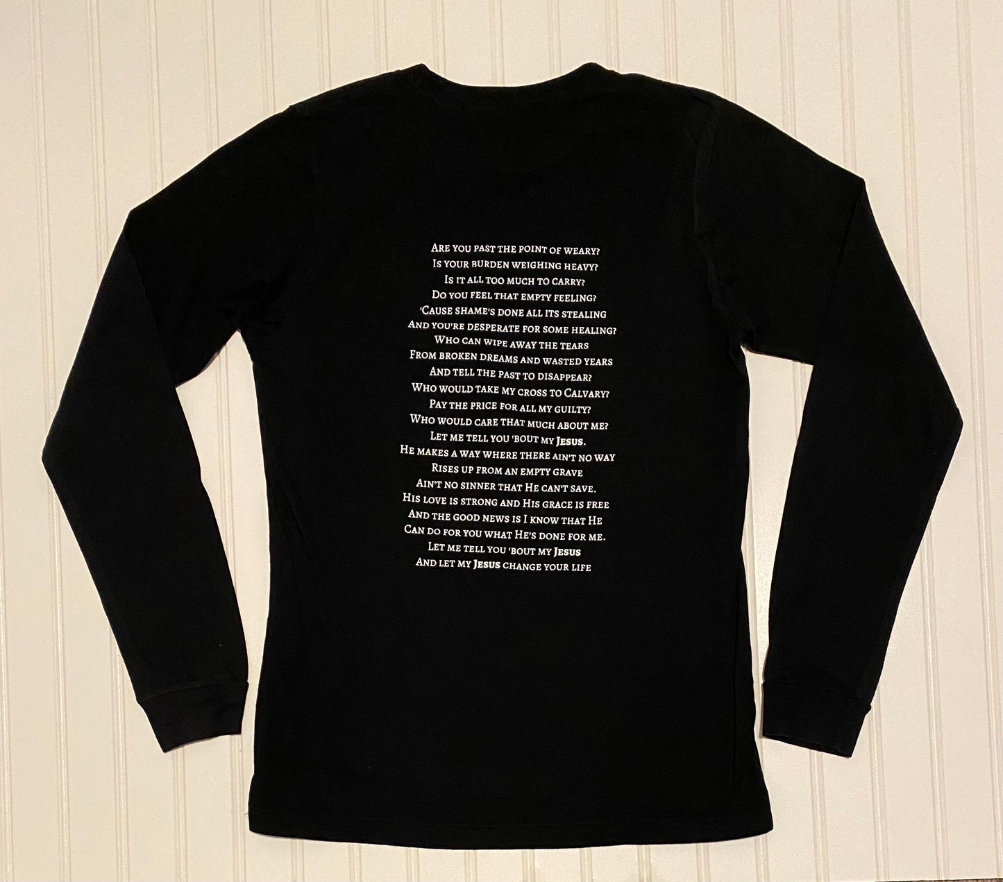 About My Jesus Tee Shirt Front and Back